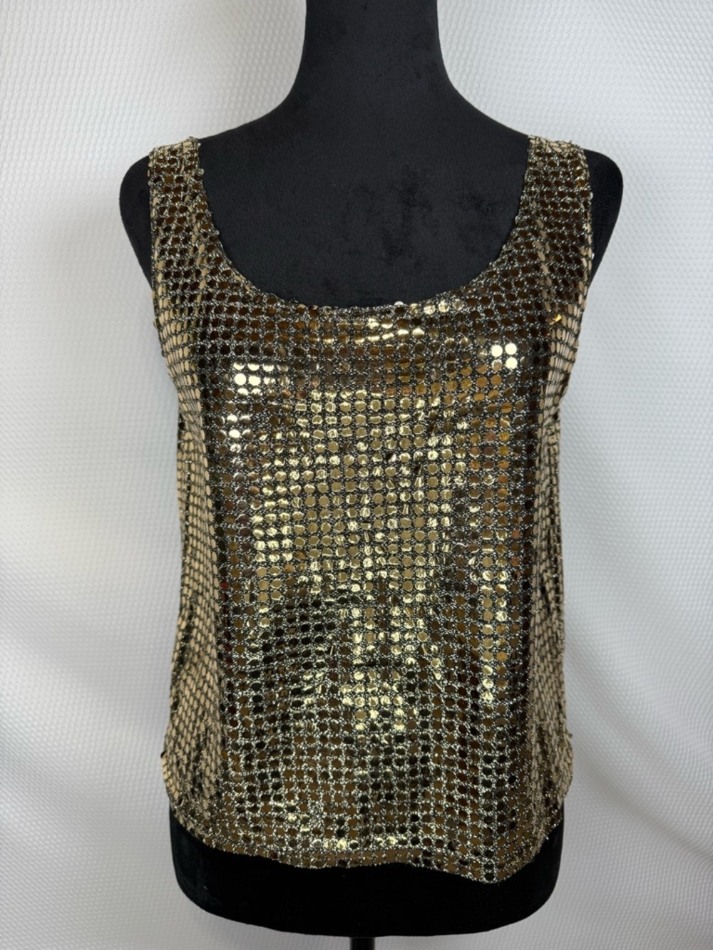 Sostanza Gold Sequin Tank Top M/L Metallic Disco Party Y2K Clubwear USA Made
